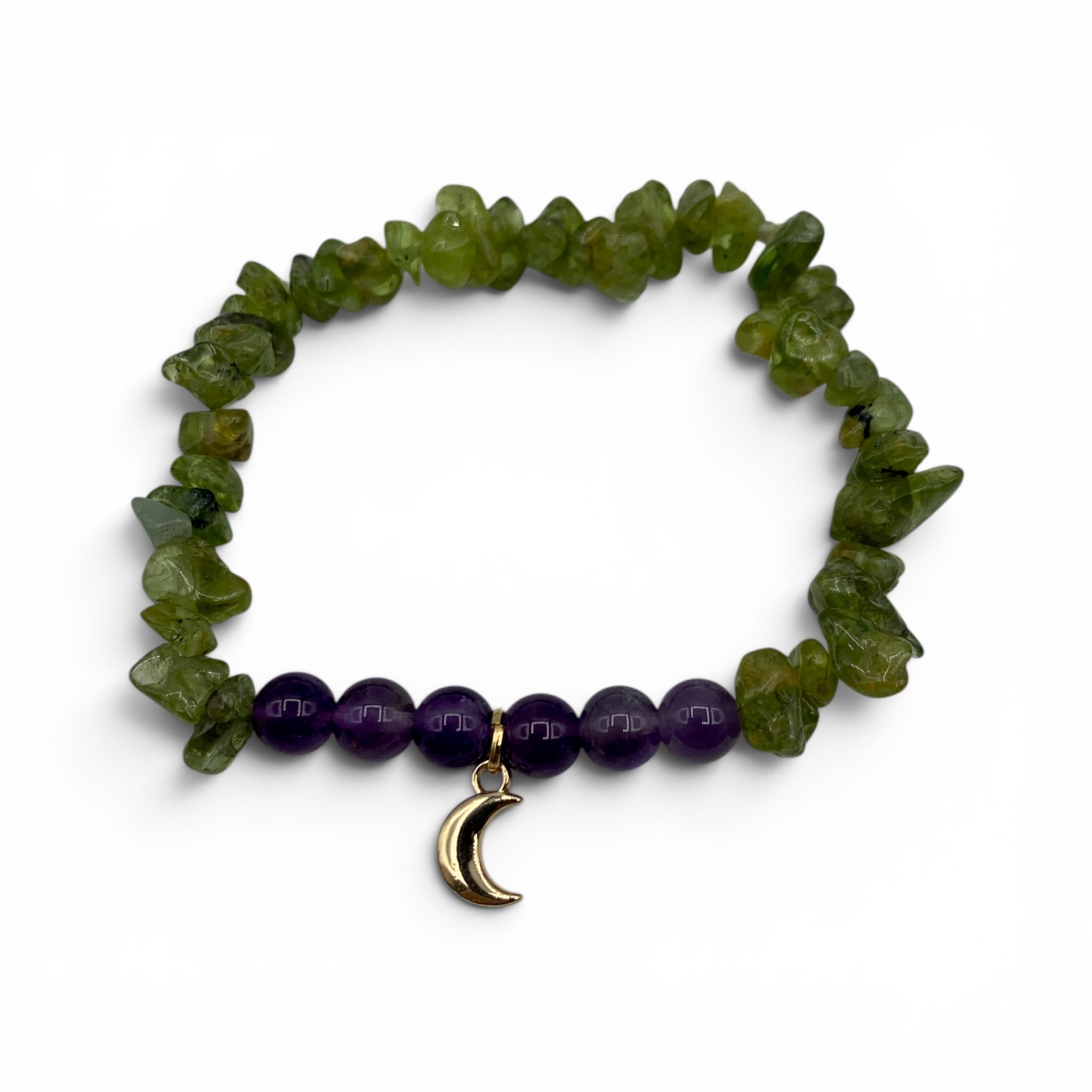 Bracelet - Peridot & Amethyst Moon Charm $35
